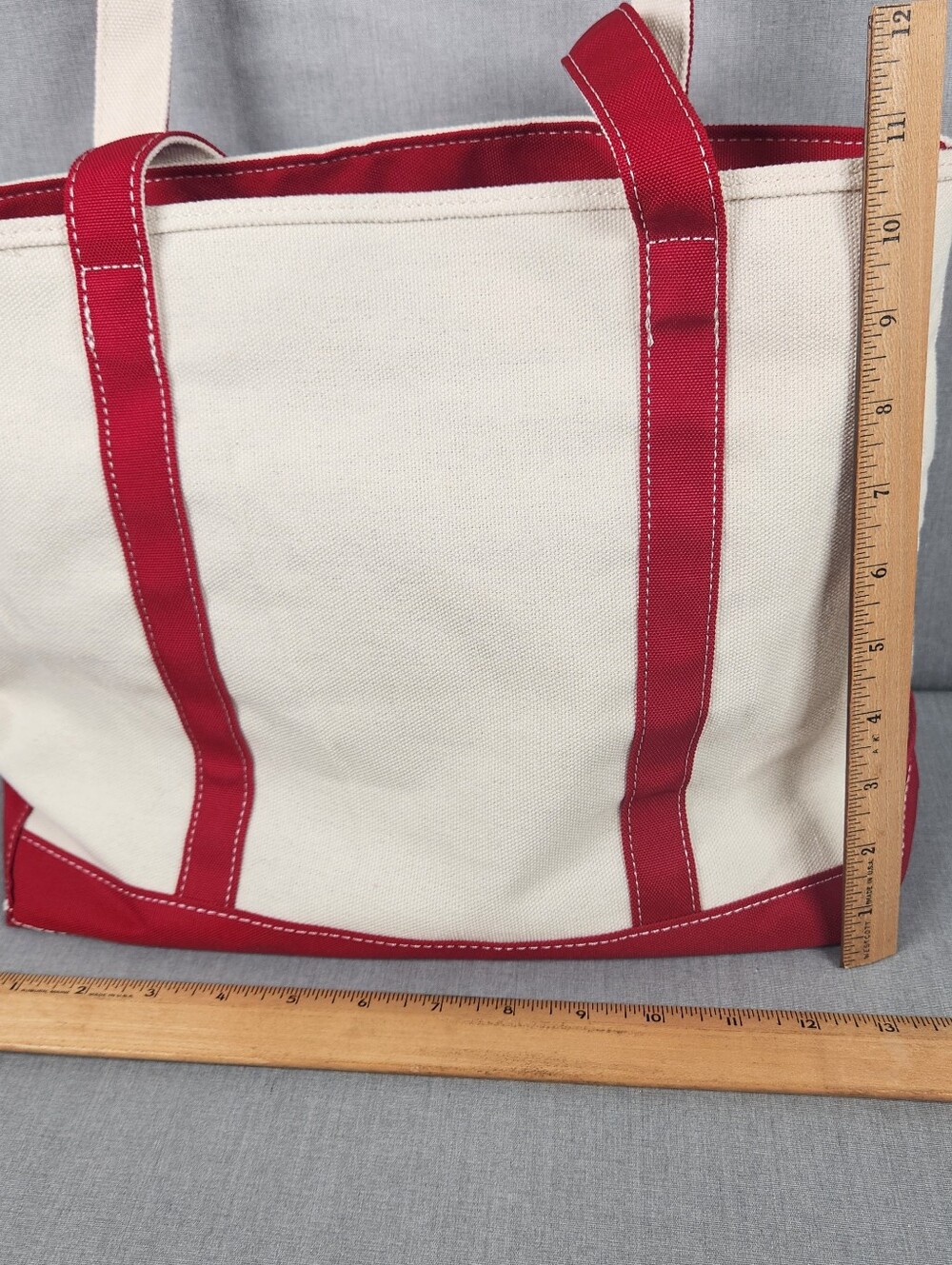 Canvas Tote Bag Embroidered "Jenny" Zipper Closure Vinyl Lining Medium Size Red - Picture 6 of 12